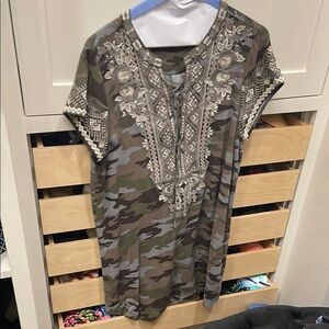 Camouflage dress with Embroidered Details